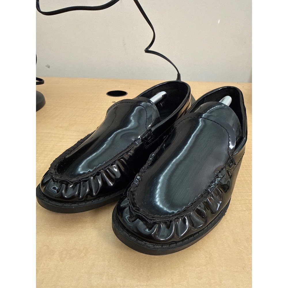 Primark Womens Black Patent Ruffle Toe Loafers Slip On Flats Size 6